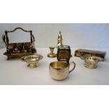 Assorted silver plate, including a pair of bon bon dishes, a cigarette box, a pair of squat