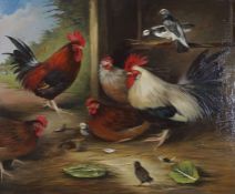 Edward Hasell McCosh, Scottish Contemporary, Chickens in a stable, oil on canvas, 67cm x 80cm