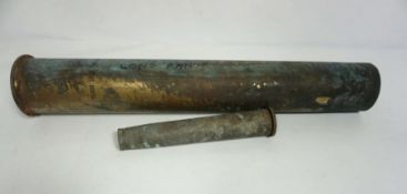 A very large brass shell case, possibly German, WWII. The case marked ‘Nur Für Sp 6’ with a