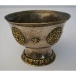 A Chinese silver and silver gilt bowl, 19th century, of waisted form with a Greek key decorated rim,