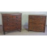 A Victorian provincial chest of drawers, with two short and three long drawers and reeded canted