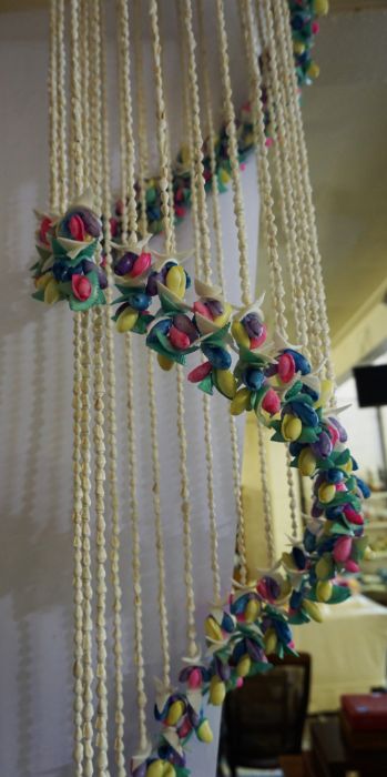 A pair of large decorative hanging shell mobiles, each with a spiral of coloured shells, 133cm & - Image 3 of 3