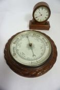 A small walnut cased drumhead mantel clock, dead beat escapement by Vapp Brevett, 16cm high;