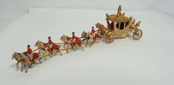 A Vintage John Hill & Co. (Metal Toys) Ltd model of the 1937 Coronation Royal Coach and horses, with