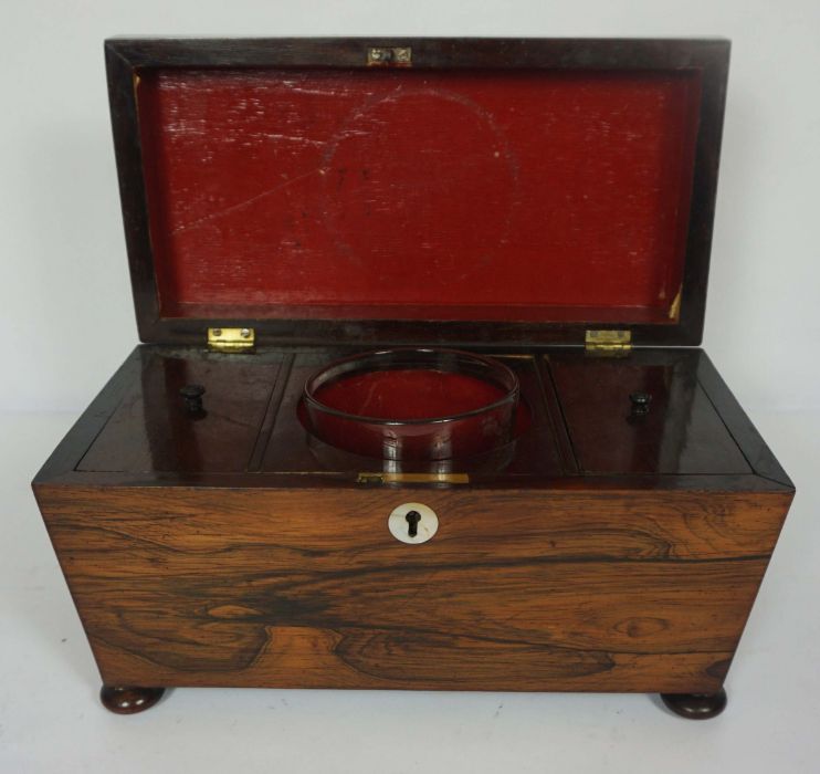 A George IV mahogany and rosewood tea caddy, circa 1825, 38cm wide; together with a smaller rosewood - Image 5 of 8
