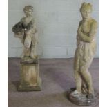 A garden weathered composition stone figure of Venus, 20th century, 120cm high; together with a