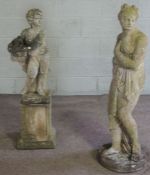 A garden weathered composition stone figure of Venus, 20th century, 120cm high; together with a