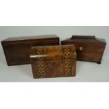 A George IV mahogany and rosewood tea caddy, circa 1825, 38cm wide; together with a smaller rosewood