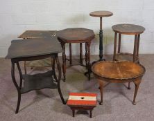A selection of small occasional tables, including a bamboo two tier table, and an octagonal table;