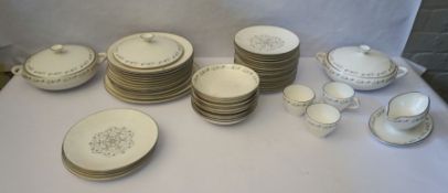 A large modern bone china Wedgwood dinner service, Bridal Lace pattern, all decorated with Adam