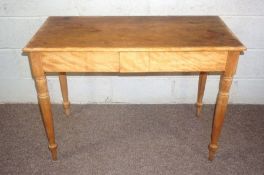 A stripped two drawer washstand, with tiled back, 105cm wide