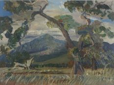 Harald Vike, Australian/ Norwegian (1906-1987), Landscape with trees in a mountainous region, oil on