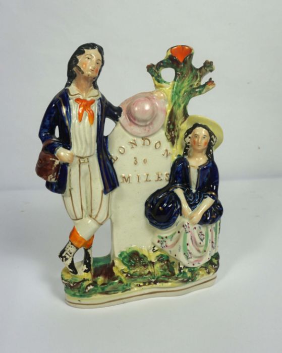 A rare Staffordshire spill vase, 'London 30 Miles' with two figures by a way marker, 28cm high; - Image 2 of 9
