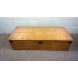 A long pine blanket chest, 31cm high, 136cm long; together with a Victorian faded beech framed