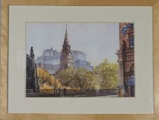 Fifteen assorted pictures and prints, including a watercolour view of Edinburgh Castle (15)