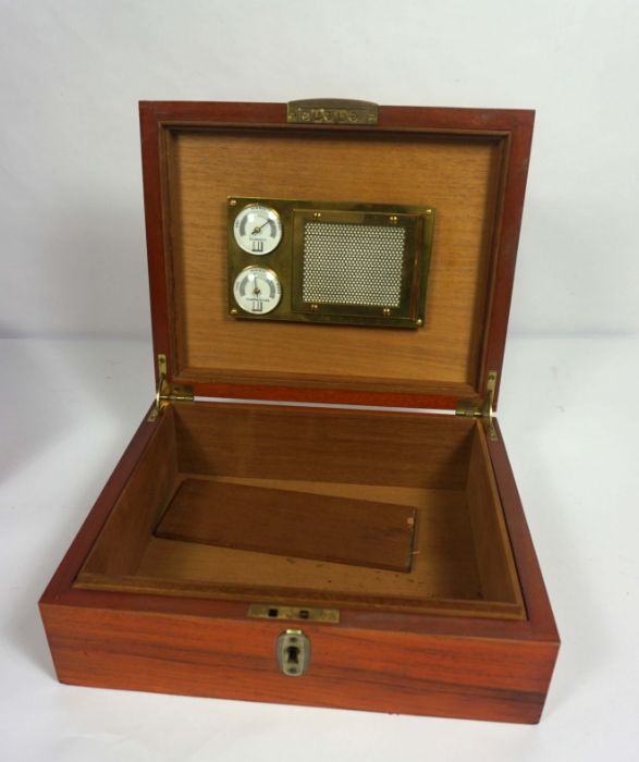 A vintage Dunhill burr maple and ruby laquered humidor box, 15cm high, 36cm wide; together with a - Image 2 of 8