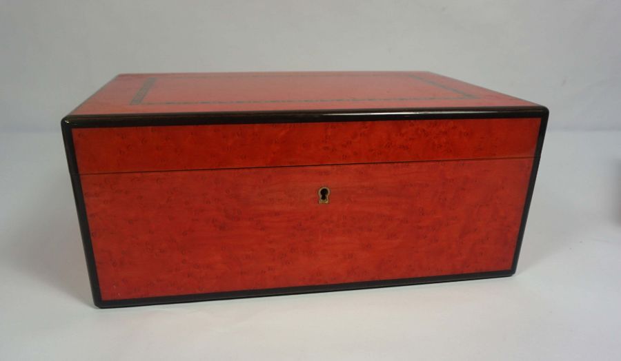 A vintage Dunhill burr maple and ruby laquered humidor box, 15cm high, 36cm wide; together with a - Image 4 of 8