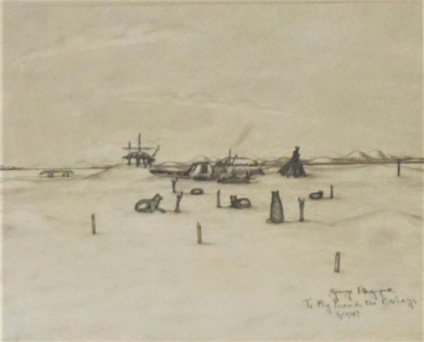 George Ahgupuk, Eskimo-American (1911-2011), Artic Encampment, ink and pencil on paper, inscribed
