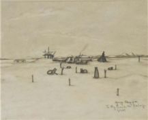 George Ahgupuk, Eskimo-American (1911-2011), Artic Encampment, ink and pencil on paper, inscribed