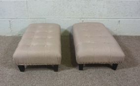 A pair of modern button upholstered footstools, 20cm high, 75cm long; together with a George III