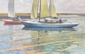 Attributed to Hausner, Corinthians, Sailing at Burnham, oil on canvas, signed LR: Hausner, 28cm x