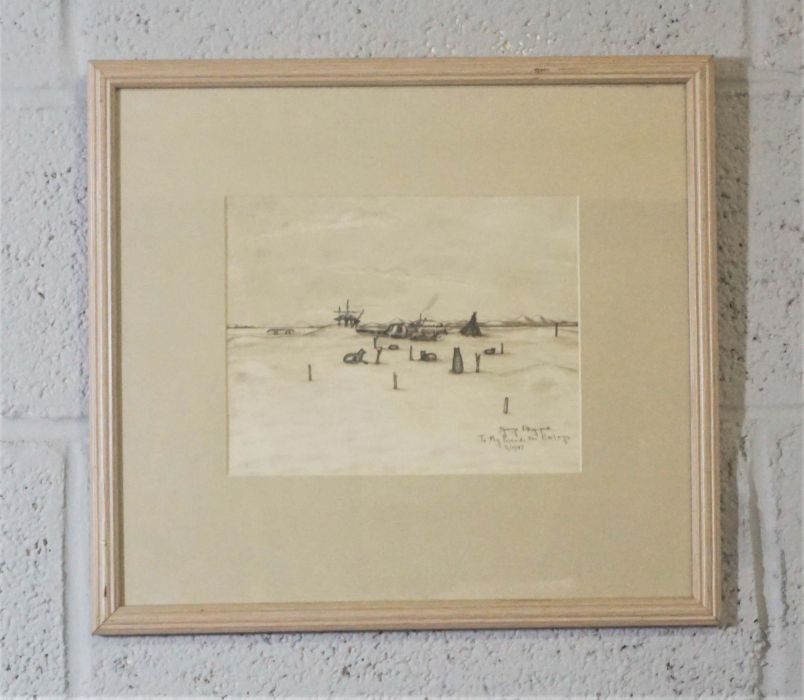George Ahgupuk, Eskimo-American (1911-2011), Artic Encampment, ink and pencil on paper, inscribed - Image 2 of 4