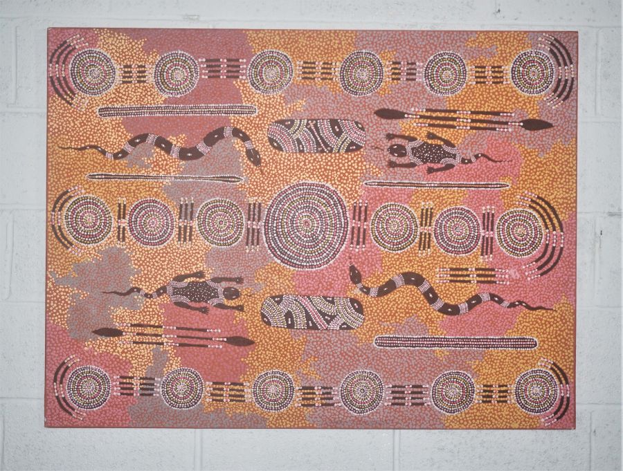 Wenton Rubuntja, Australian (1926-2005), Snake Initiation, acrylic on canvas, circa 1987, 93cm x - Image 2 of 4