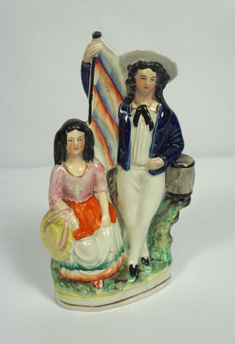 A rare Staffordshire spill vase, 'London 30 Miles' with two figures by a way marker, 28cm high; - Image 4 of 9