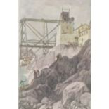 Scottish School, The Forth Bridge, a coloured engraving, 21cm x 34cm; together with a view of Inch