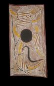 Binyinyuwuy Djarrankuykuy, Australian (1928-1985), "Djalambu', A Watering Hole, with Water Goanna