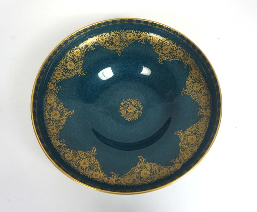 Two Royal Worcester blue and gilt bowls, numbered: 2770, 27cm diameter - Image 3 of 6