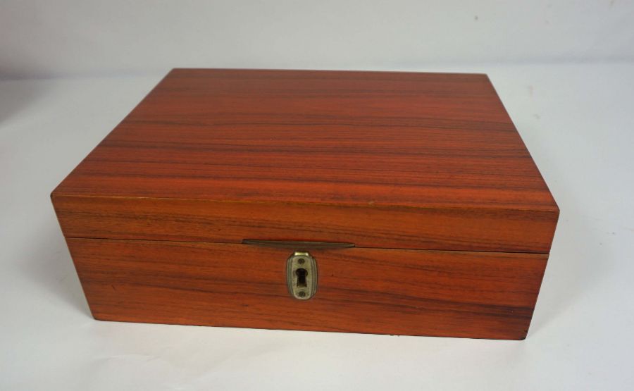 A vintage Dunhill burr maple and ruby laquered humidor box, 15cm high, 36cm wide; together with a - Image 3 of 8
