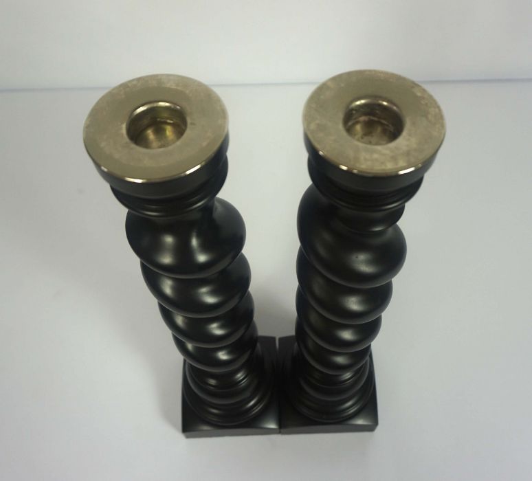 A pair of Linley twist column candlesticks, with white metal sockets, by David Linlay, with ebonized - Image 4 of 4