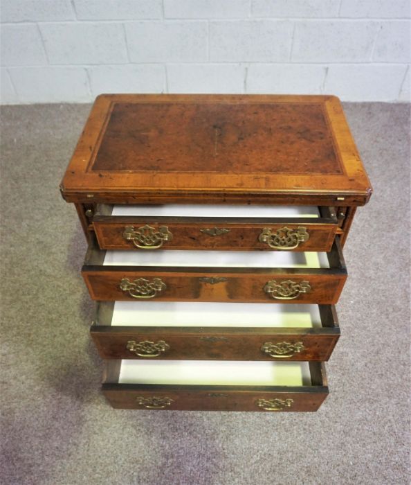 A George I style burr walnut veneered Batchelor's chest, 20th century reproduction, of typical small - Image 6 of 7