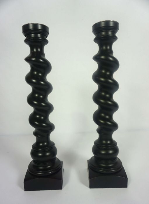 A pair of Linley twist column candlesticks, with white metal sockets, by David Linlay, with ebonized - Image 2 of 4