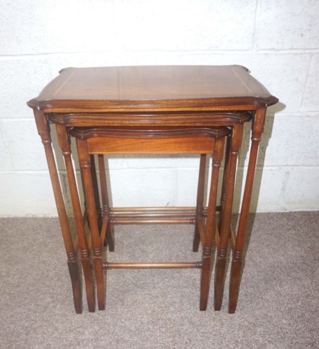 A Regency style nest of three occasional tables, with banded decoration, 68cm high, 56cm wide - Image 2 of 4