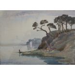 Samuel John Lamorna Birch, (1869-1955), Long Pool, fisherman at dusk, watercolour, signed, inscribed