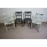 A set of four turned and rush seated Sussex dining chairs, after William Morris, later painted, with
