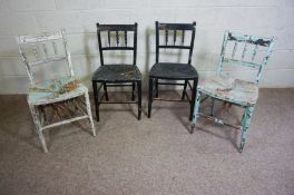 A set of four turned and rush seated Sussex dining chairs, after William Morris, later painted, with