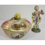 A Meissen type porcelain sweetmeat bowl and cover, 19th century, of lobed form, decorated with