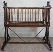 Assorted items, including a wooden swing mounted child's crib, with spindle sides, a kitchen chair