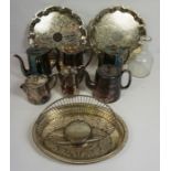 A quantity of silver plate, including assorted salvers, coffee pots and a bread basket, a collection