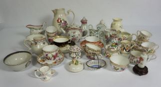 A large assortment of largely 19th century porcelain, including four sparrow beaked jugs, assorted