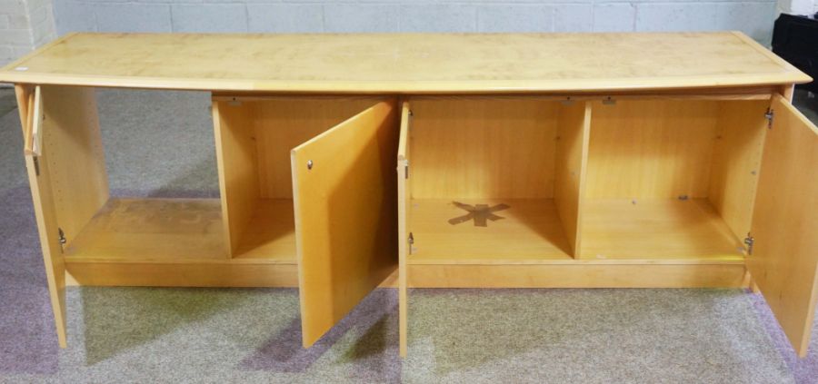 A modern bow-front credenza or serving cabinet, by Hands of Wycombe, circa 2000, with a burr - Image 2 of 2