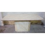 A polished Breccia Sarda type marble dining table, modern, circa 2000, with concave sides on a