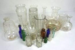 A large assortment of glass, including a cut glass butter dome, assorted decanters, glasses etc (a