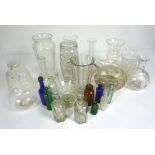 A large assortment of glass, including a cut glass butter dome, assorted decanters, glasses etc (a