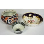 Three vases, including a Sam Alcock and Company bat printed bowl, 19th century, decorated with