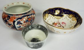 Three vases, including a Sam Alcock and Company bat printed bowl, 19th century, decorated with