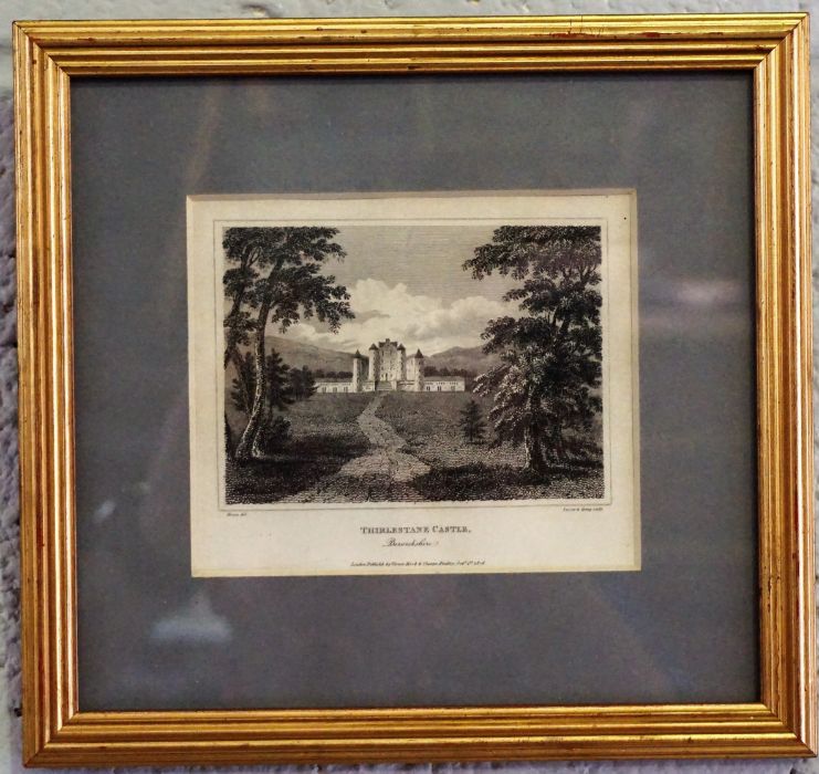 A collection of assorted decorative prints, including a view of Traquair House (14)